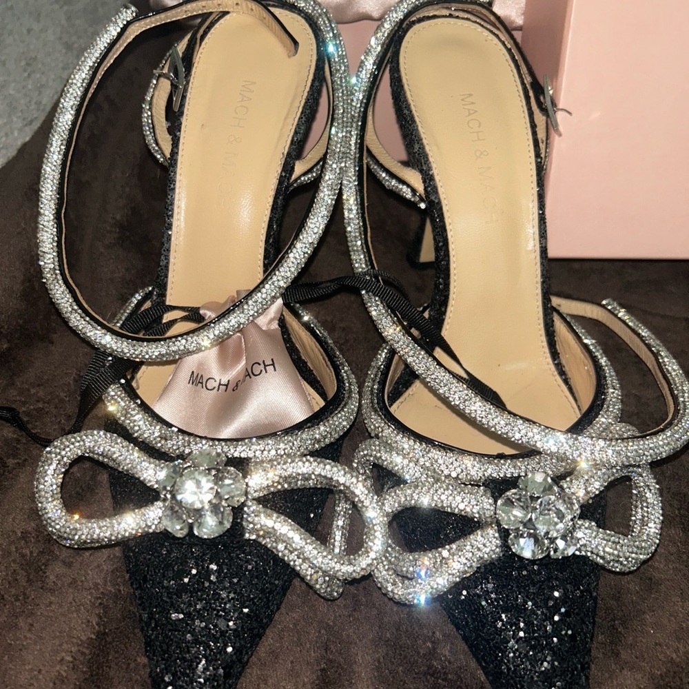 Mach & Mach Women's Black and Silver Heels